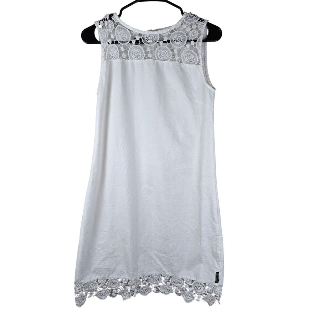 Lace Trimmed‎ White Sleeveless Dress By Blanc Du Nil 100% Cotton M
